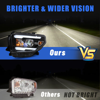 For 2014-2021 Toyota Tundra Full LED Projector Headlights - Matte Black / Clear