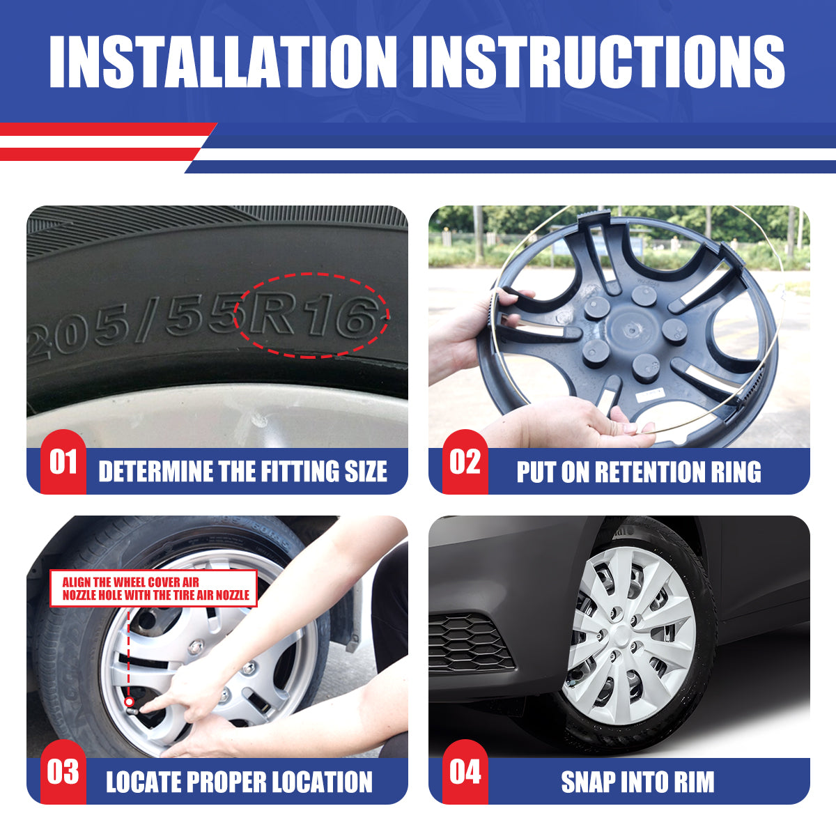 WINJET 16' Hubcaps Wheel Rims Cover for 2013-2019 NISSAN SENTRA & 2011-2017 NISSAN LEAF  - White