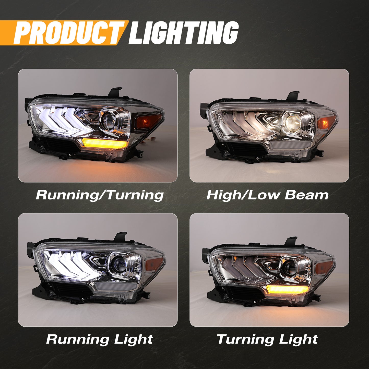 Luces delanteras Toyota Tacoma 2016-2019/Tacoma SR SR5 TRD Sport DRL 2020-2023, cromadas/transparentes