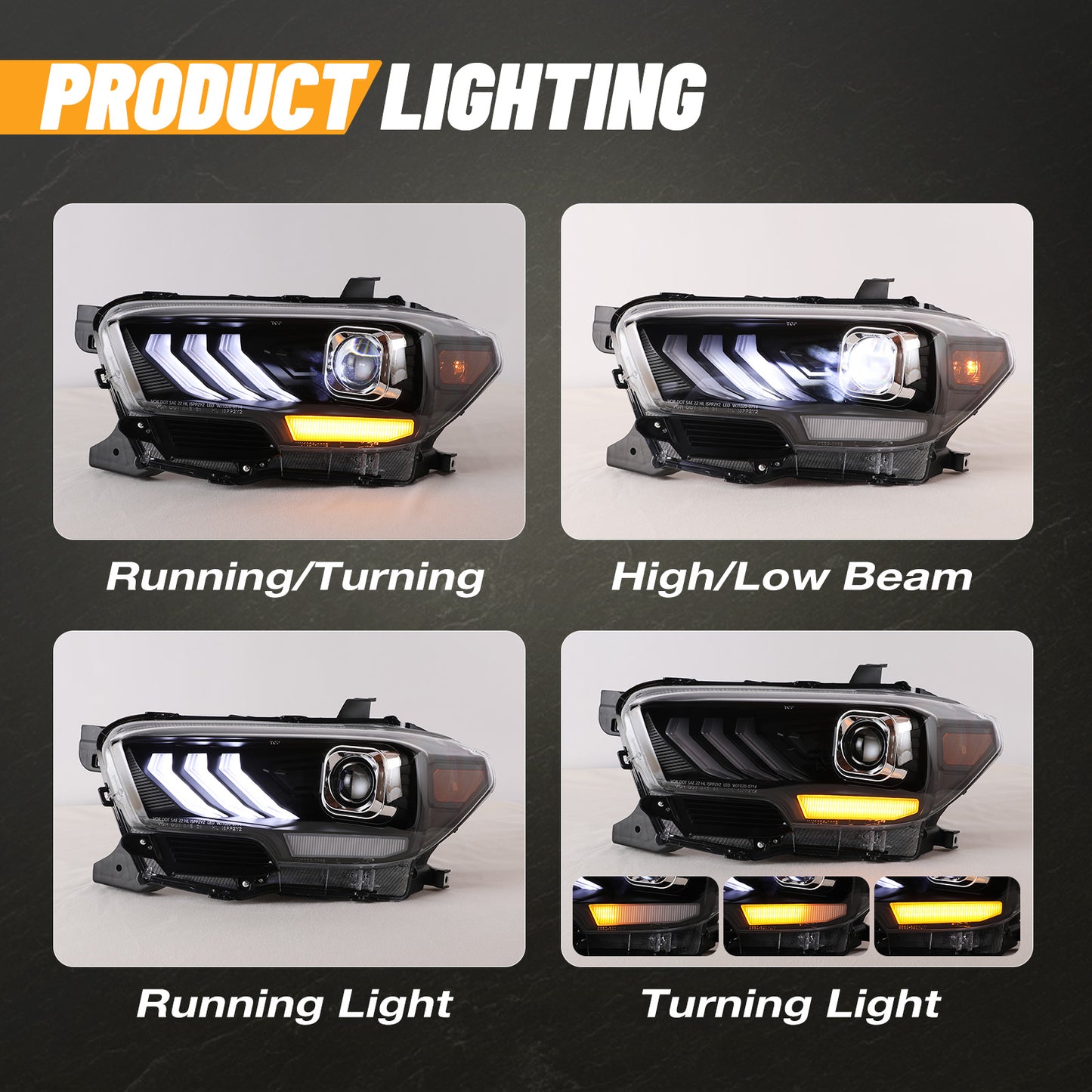 For 2016-2019 Toyota Tacoma/2020-2023 Tacoma SR SR5 TRD Sport DRL Head Lights - Glossy Black/Clear