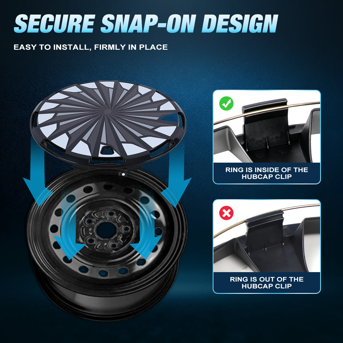 WINJET 15" Universal Wheel Covers Hubcaps - Black-Turbo Spoke