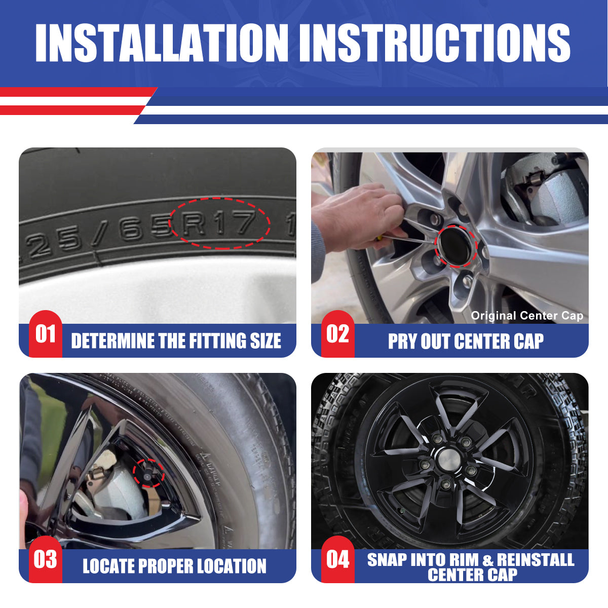 WINJET 17' Hubcaps Wheel Rims Cover for 2013-2018 DODGE RAM 1500/ 2019-2023 DODGE RAM 1500 CLASSIC  - Matte Black