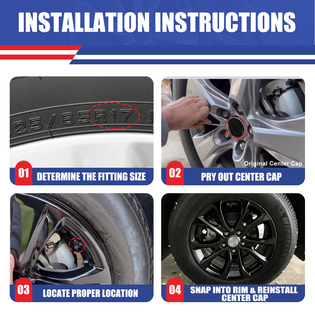 WINJET 17' Hubcaps Wheel Rims Cover for 2018-2021 CHEVROLET EQUINOX - Black Lacquer