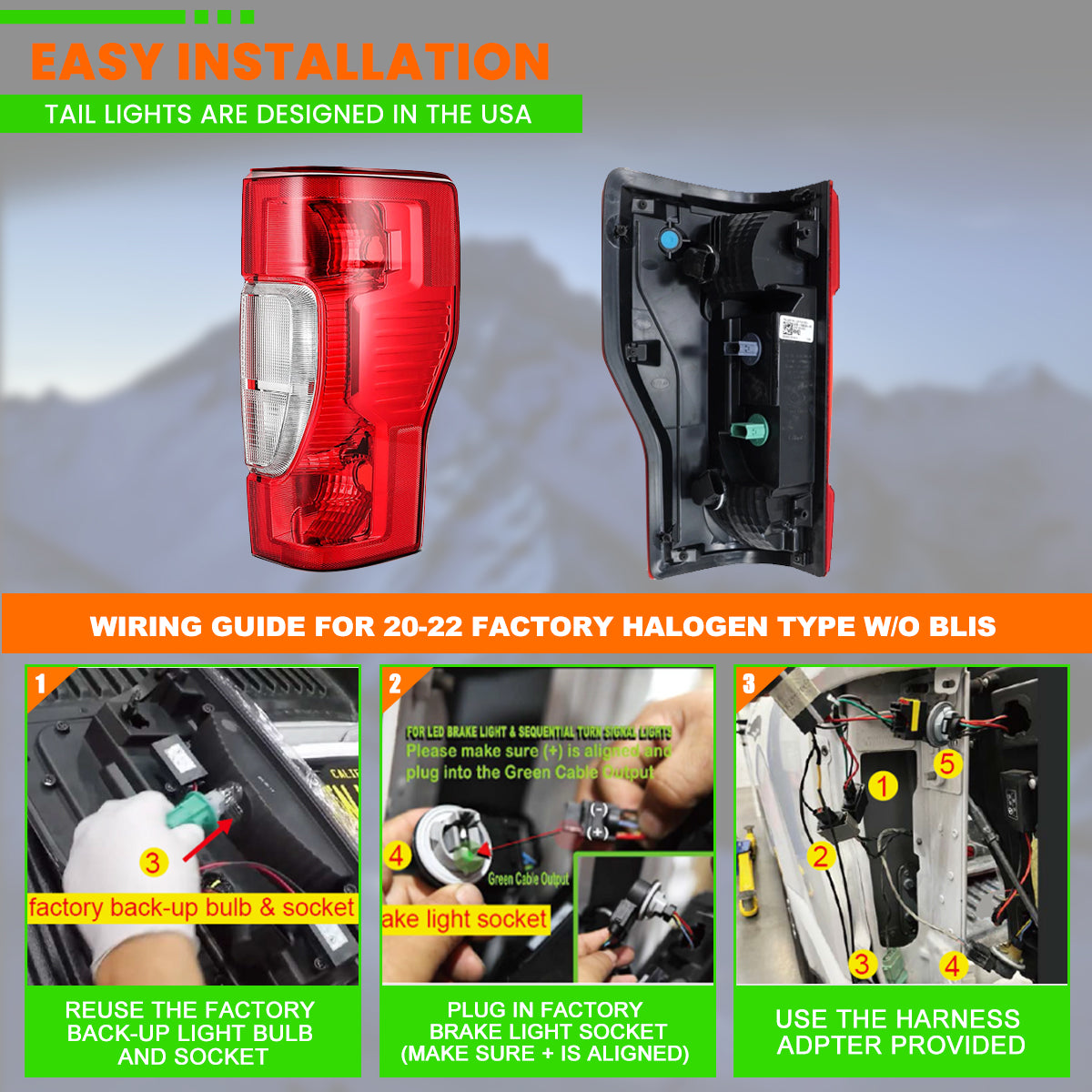 For 2017-2019 Ford F-250 / F-350 / F-450 Super Duty Halogen Type Upgrade LED Sequential Tail light - Black/Smoke