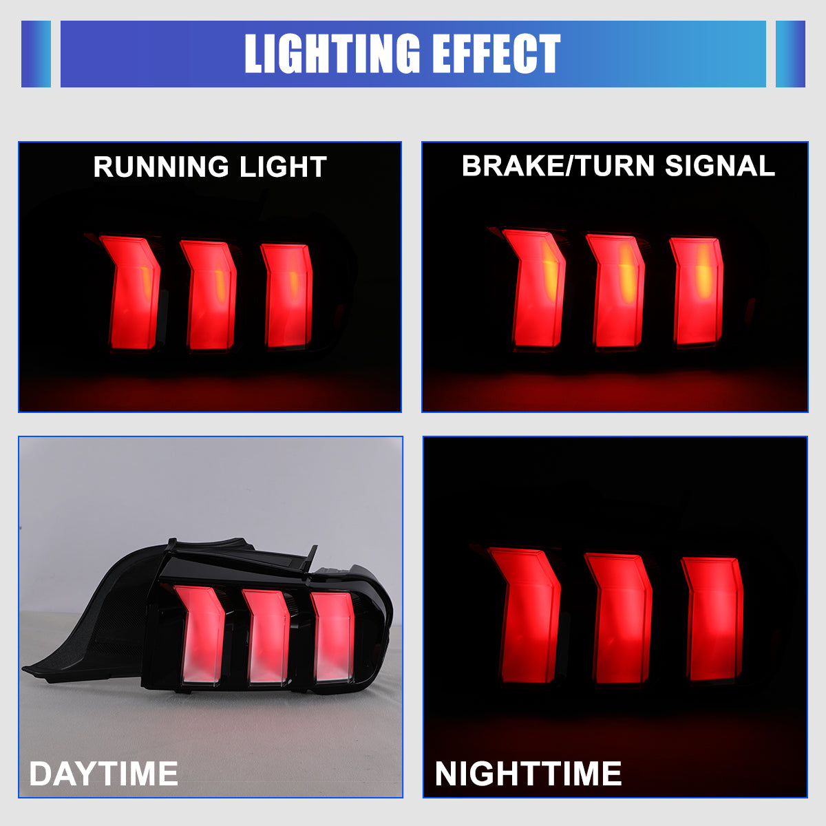 For 2024-2026 Ford Mustang Coupe & Convertible Red LED Sequential Taillight - Glossy Black / Clear