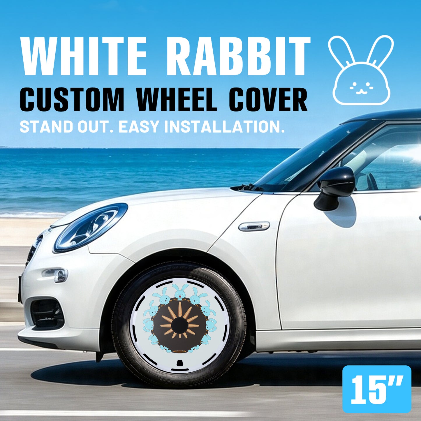WINJET 17" Universal Wheel Covers Hubcaps - White Rabbit