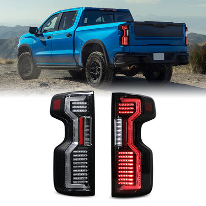 For 2019-2025 Chevy Silverado 1500 2500 HD/3500 HD LED Taillight - Glossy Black / Clear