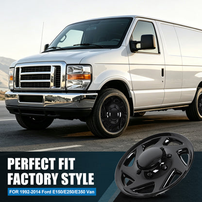 WINJET 16' Hubcaps Wheel Rims Cover for 1992-2014 Ford E150/E250/E350 Van with 8 lug 16" steel wheel  - Black Lacquer