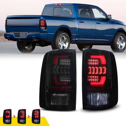 For 2009-2018 Dodge Ram 1500 2500 3500 Factory Halogen/2019-2024 Dodge Ram 1500 Classic Factory LED Taillights - Smoke/ Black