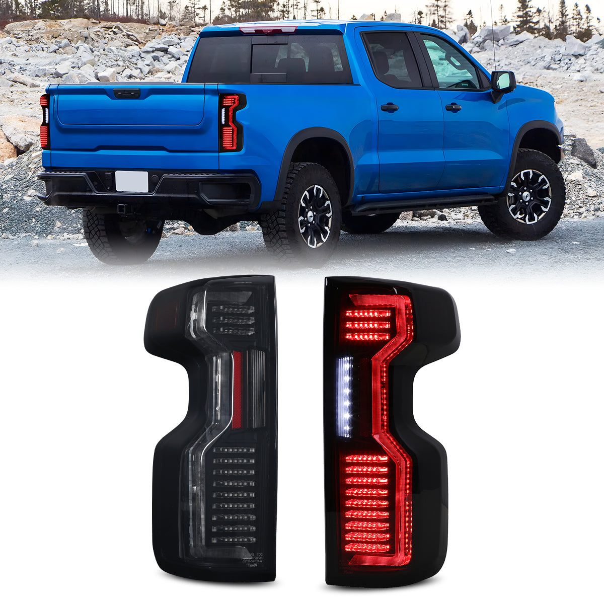 For 2019-2025 Chevy Silverado 1500 2500 HD/3500 HD LED Taillight - Black / Smoke