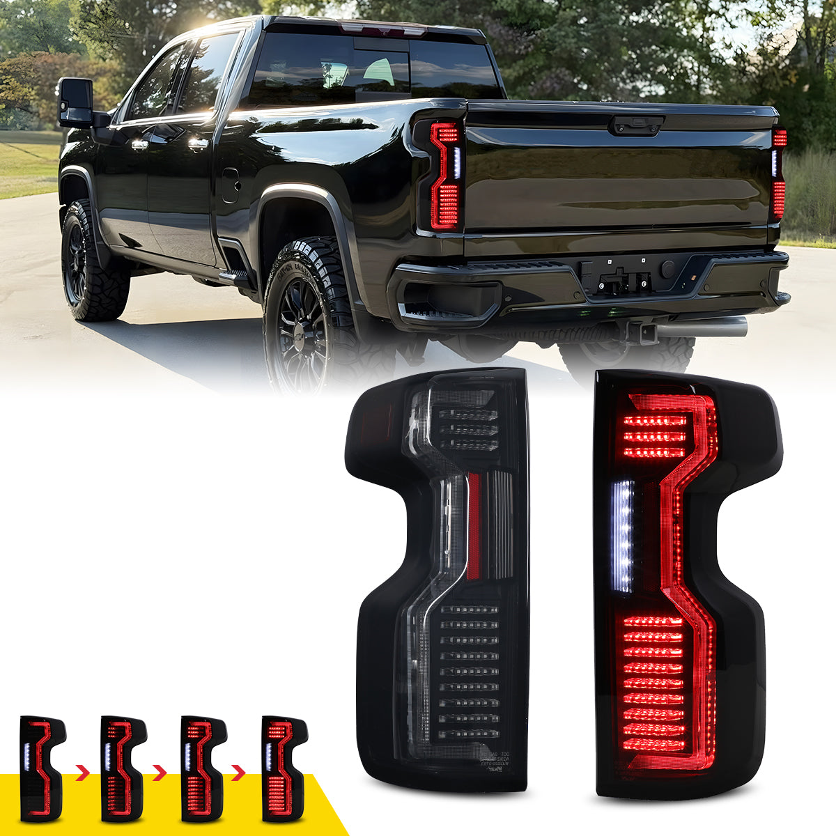 For 2019-2025 Chevy Silverado 1500 2500 HD/3500 HD LED Sequential Taillight - Black / Smoke