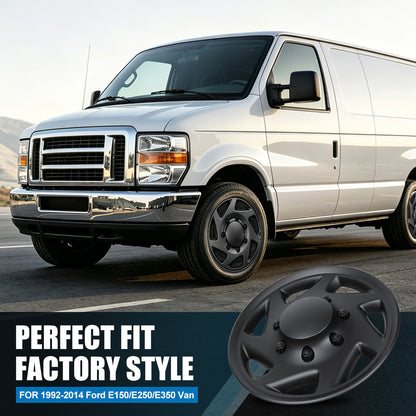WINJET 16' Hubcaps Wheel Rims Cover for 1992-2014 Ford E150/E250/E350 Van with 8 lug 16" steel wheel  - Matte Black