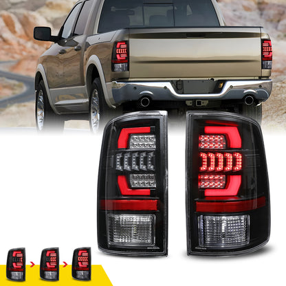 For 2009-2018 Dodge Ram 1500 2500 3500 Factory Halogen/2019-2024 Dodge Ram 1500 Classic Factory LED Taillights - Clear / Black