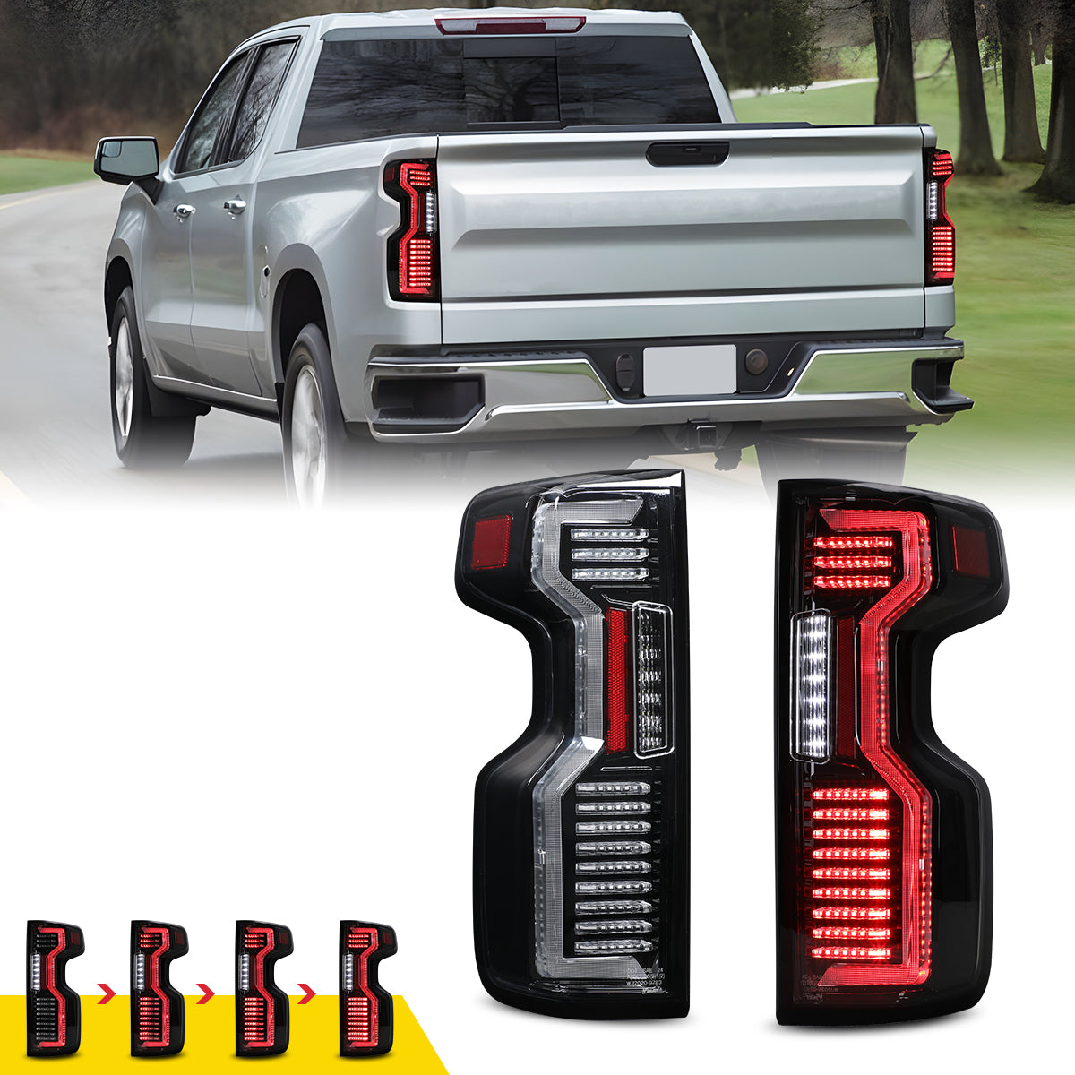 For 2019-2025 Chevy Silverado 1500 2500HD 3500HD LED Sequential Taillights - Glossy Black/ Clear