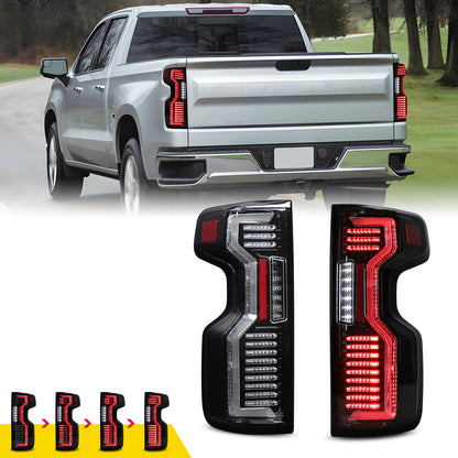For 2019-2025 Chevy Silverado 1500 2500HD 3500HD LED Sequential Taillights - Glossy Black/ Clear