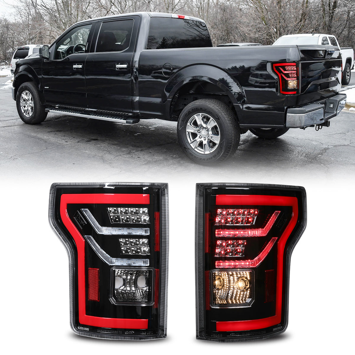 For 2015-2017 Ford F-150 with Factory Halogen Upgrade to LED Sequential Taillight - Glossy Black / Clear