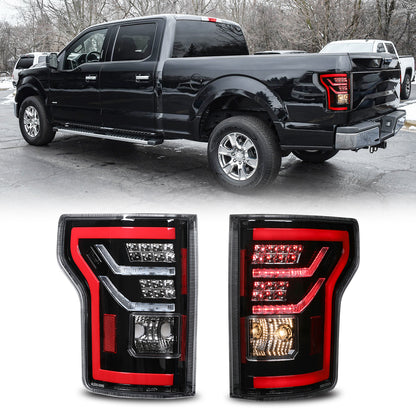 For 2015-2017 Ford F-150 with Factory Halogen Upgrade to LED Sequential Taillight - Glossy Black / Clear