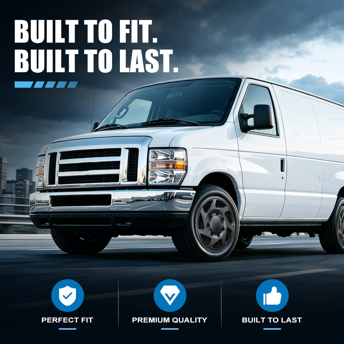 WINJET 16' Hubcaps Wheel Rims Cover for 1992-2014 Ford E150/E250/E350 Van with 8 lug 16" steel wheel  - Matte Black