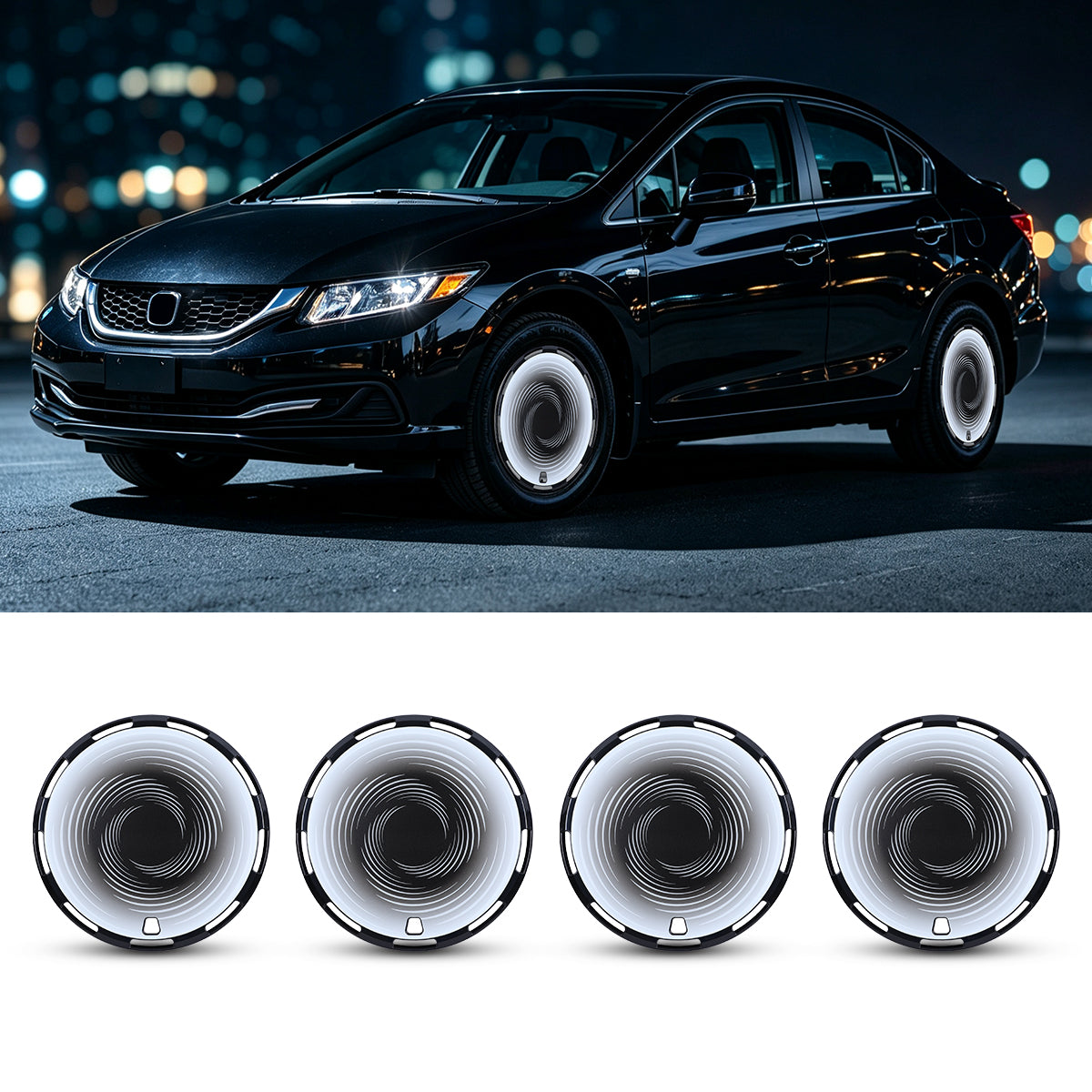 WINJET 15" Universal Wheel Covers Hubcaps - Black-Cloud Flow