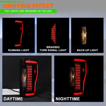 For 2017-2019 Ford F-250 / F-350 / F-450 Super Duty Halogen Type Upgrade LED Sequential Tail light - Black/Smoke