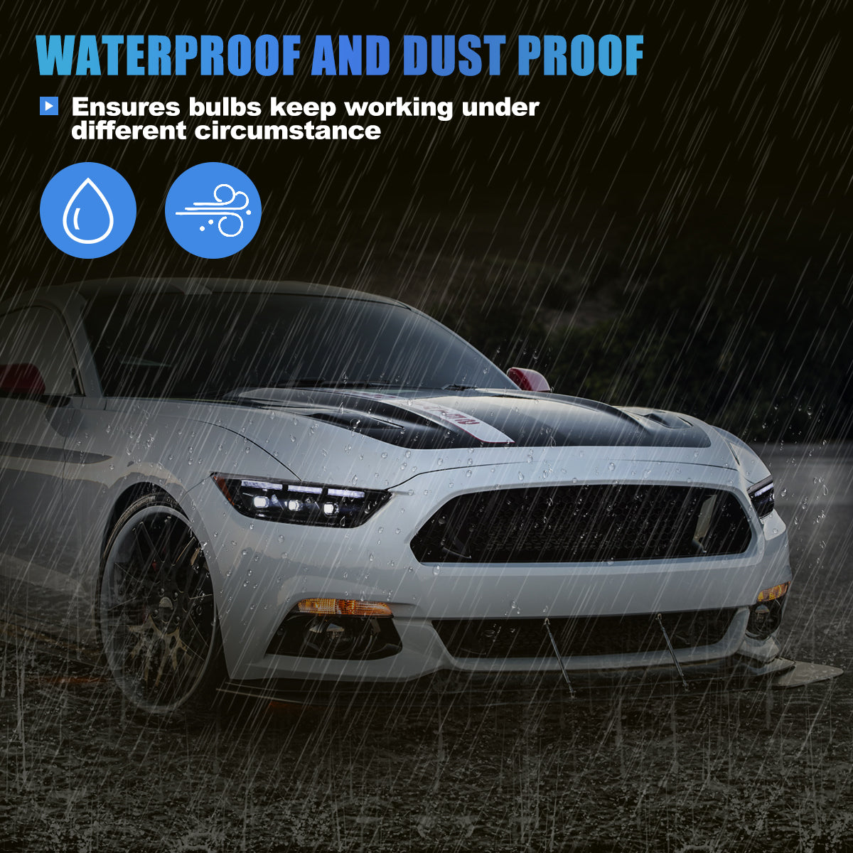 For 2015-2017 Ford Mustang Coupe & Convertible/2016-2020 Ford Mustang Shelby GT350 / 2020-2022 Ford Mustang Shelby GT500 LED Sequential Headlights -Glossy Black / Clear