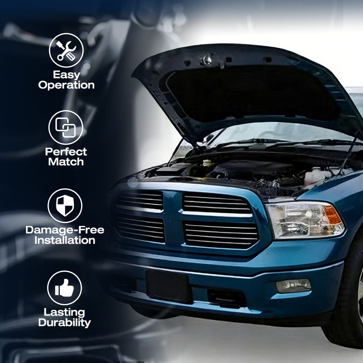 Hydraulic Hood Lift Supports for 2011-2020 Ram 1500 2500 3500 & 2009-2010 Dodge Ram