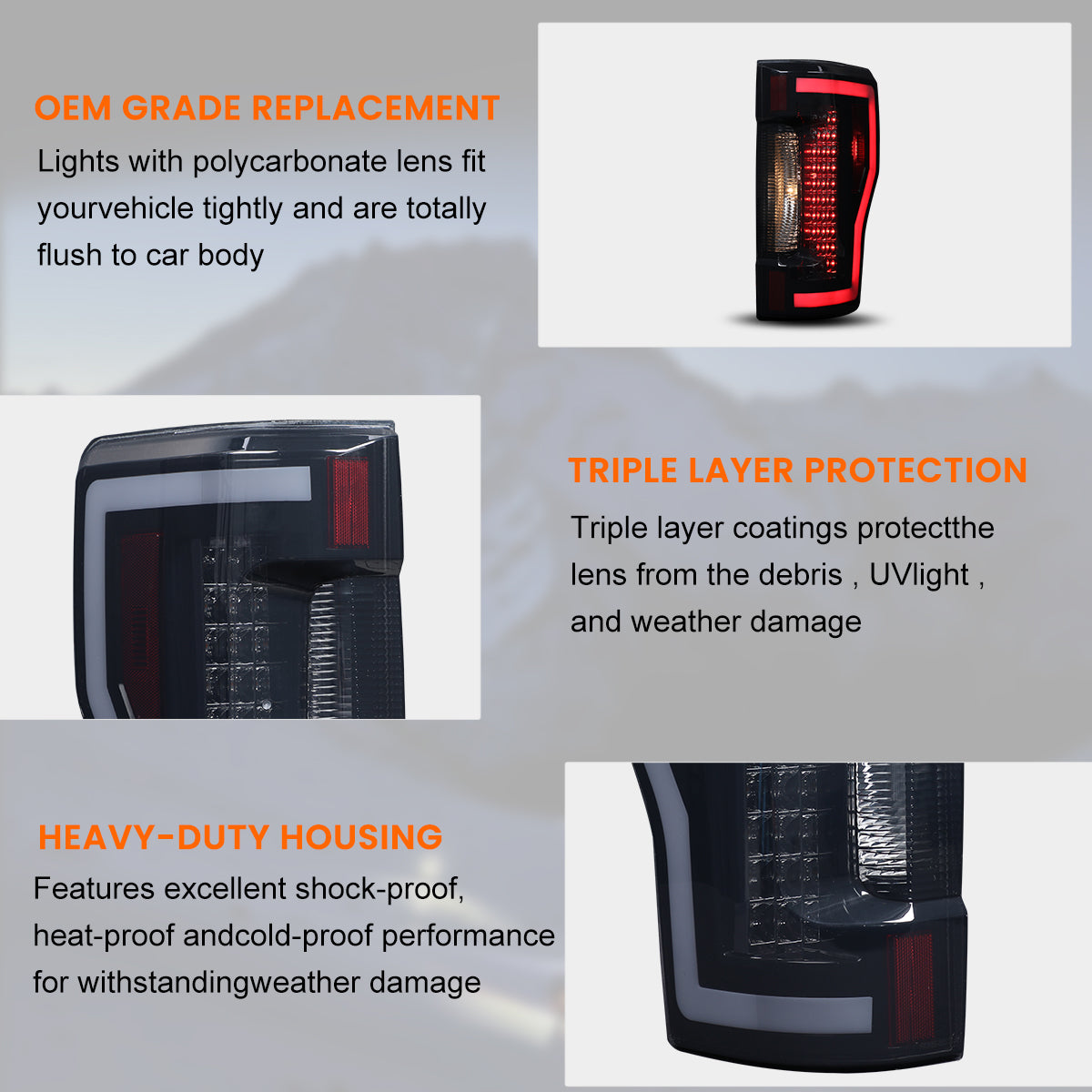 For 2017-2019 Ford F-250 / F-350 / F-450 Super Duty Halogen Type Upgrade LED Sequential Tail light - Black/Smoke