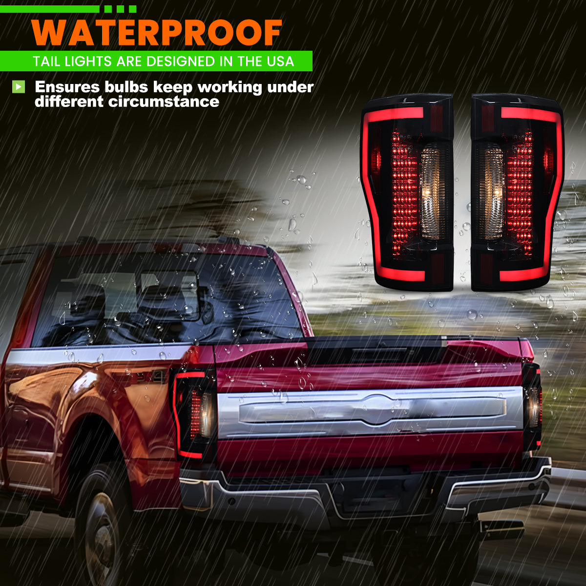 For 2017-2019 Ford F-250 / F-350 / F-450 Super Duty Halogen Type Upgrade LED Sequential Tail light - Black/Smoke