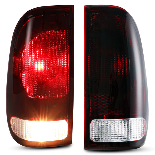 For 1997-2003 Ford F-150 and 1999-2007 Ford F-250/ F-350/ F-450/ F-550 Super Duty OEM Tail Lights - Chrome / Smoke Red Lens