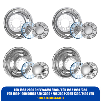 WINJET 16" 8 lugs 4 Hand Holes Dually Wheel Simulators for 1988-2000 Chevy GMC 3500/1987-1997 Ford F350/1994-1999 Dodge Ram/2008-2025 Ford E350 E450 Van