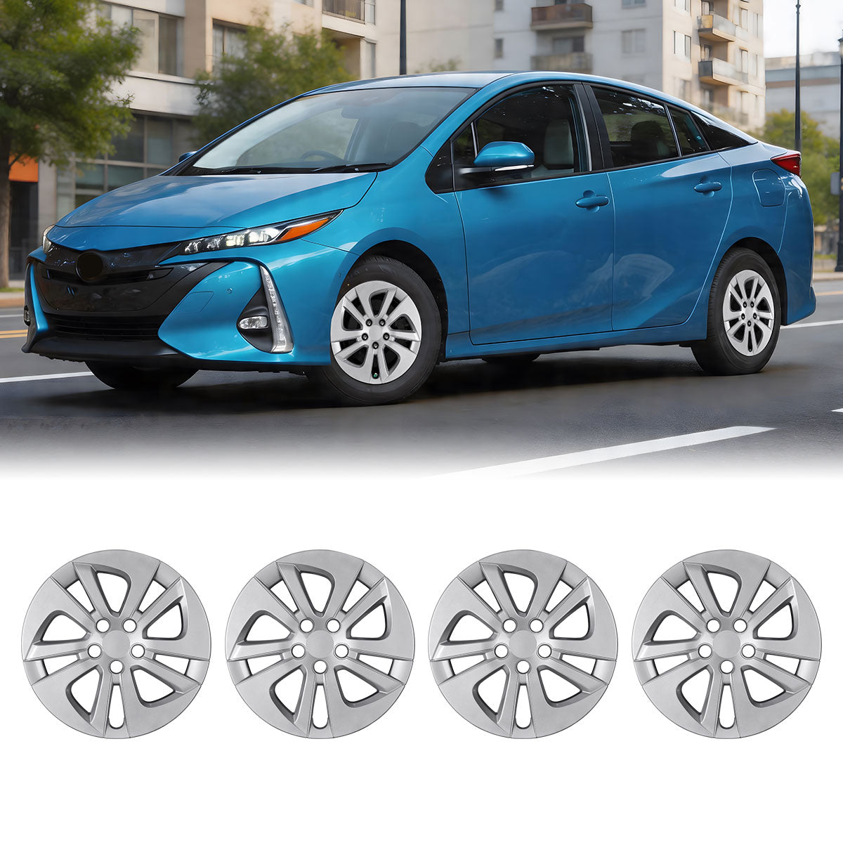 WINJET 15' Hubcaps Wheel Rims Cover for 2016-2022 TOYOTA PRIUS/2017-2022 TOYOTA PRIUS PRIME/2020-2024 TOYOTA COROLLA HYBRID  - Sliver