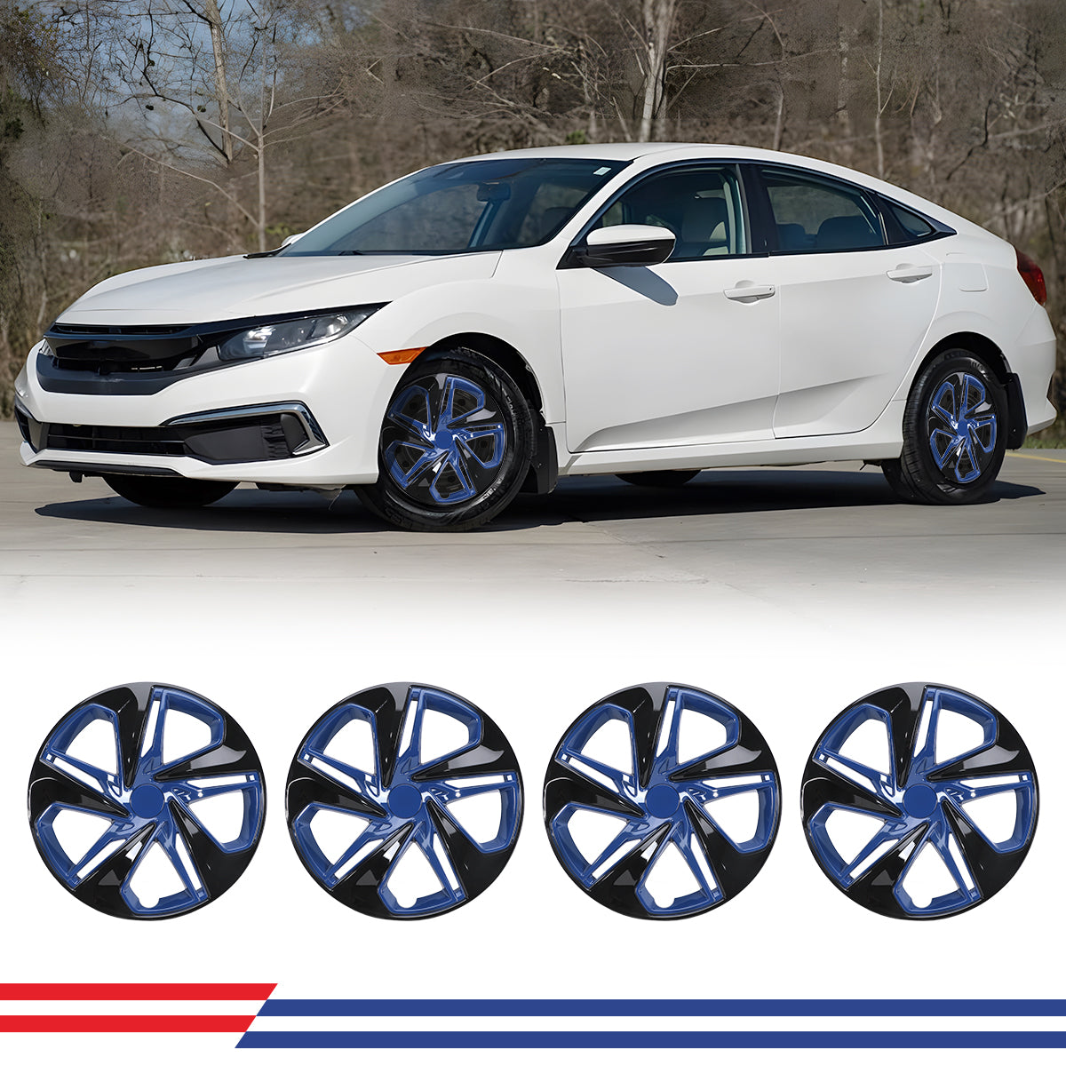 WINJET 16' Hubcaps for 2016-2025 Honda Civic SEDAN - Black & Blue