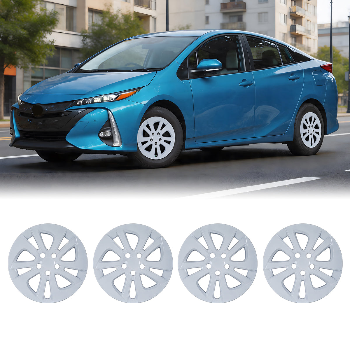 WINJET 15' Hubcaps Wheel Rims Cover for 2016-2022 TOYOTA PRIUS & 2020-2024 TOYOTA COROLLA HYBRID  - White