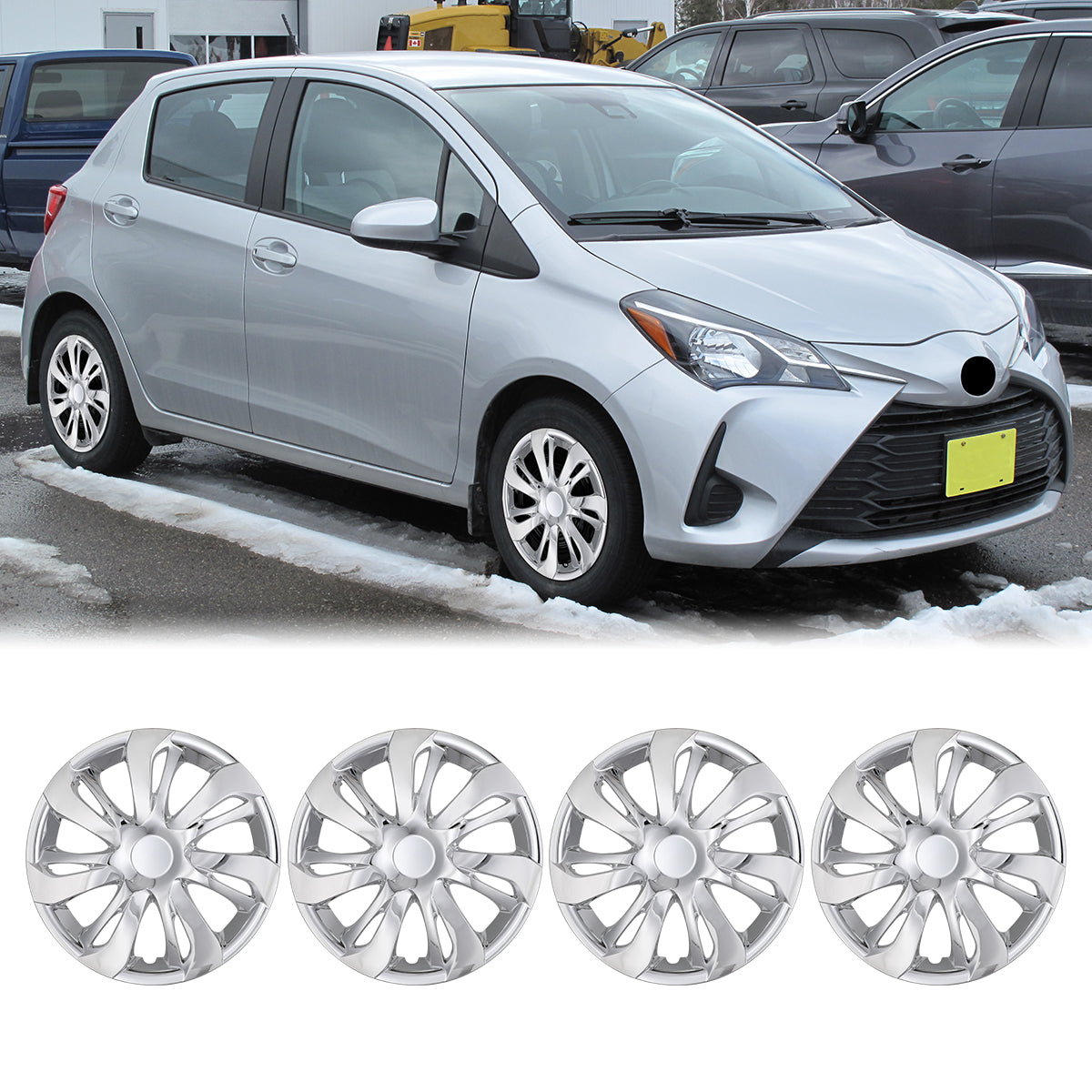WINJET 15' Hubcaps Wheel Rims Cover for 2019-2020 Toyota Yaris Sedan/iA Sedan - Chrome