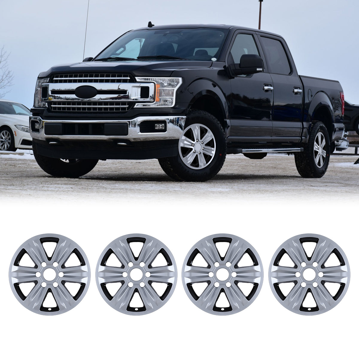 WINJET 17' Alloy Wheel Skin for 2015-2020 Ford F-150 - Silver & Black