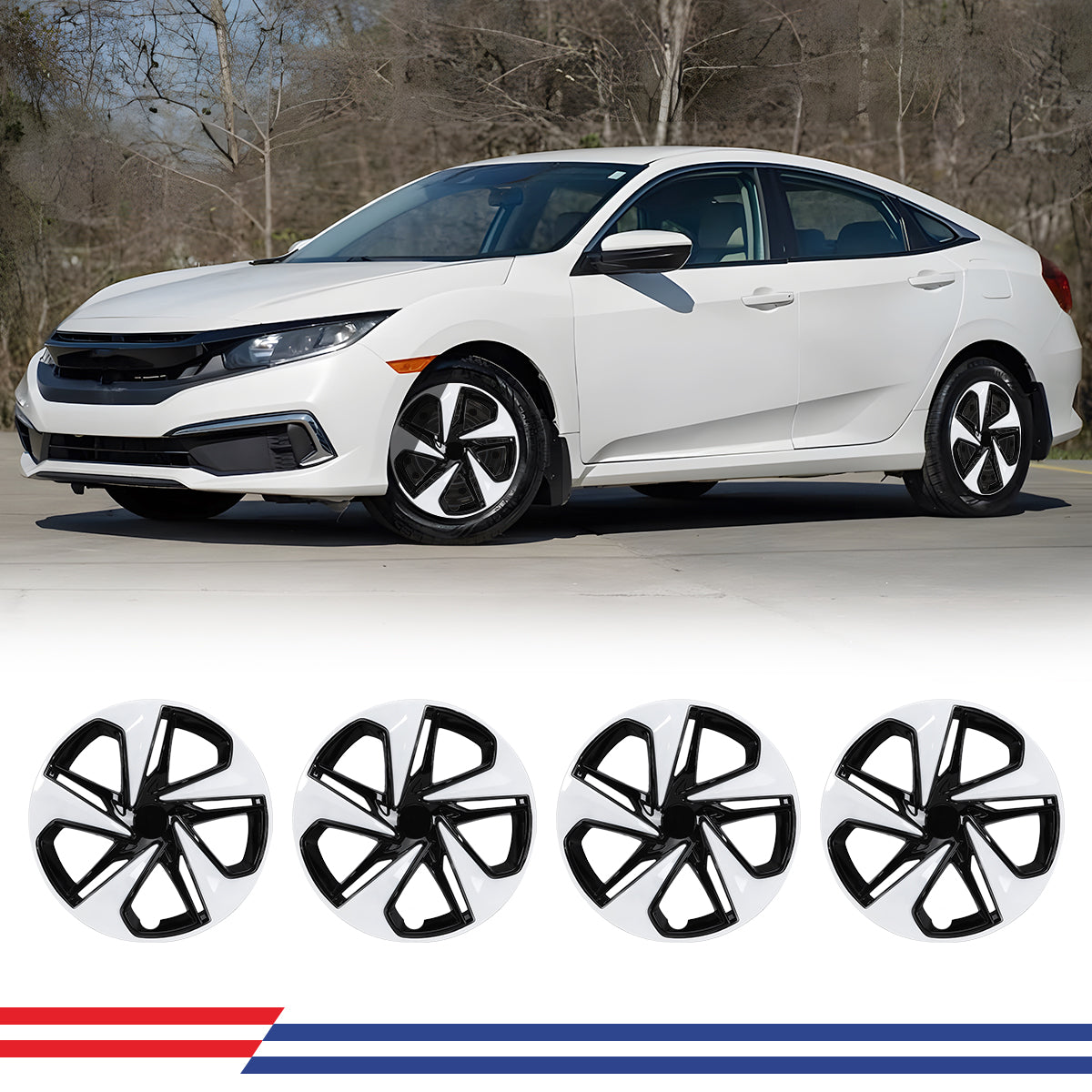WINJET 16' Hubcaps for 2016-2025 Honda Civic SEDAN - White & Black