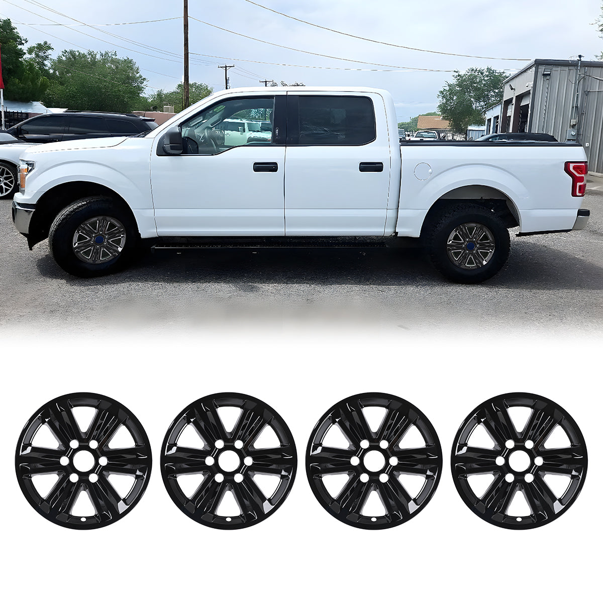 WINJET 17' Hubcaps Wheel Rims Cover for 2015-2020 Ford F-150 - Black Lacquer