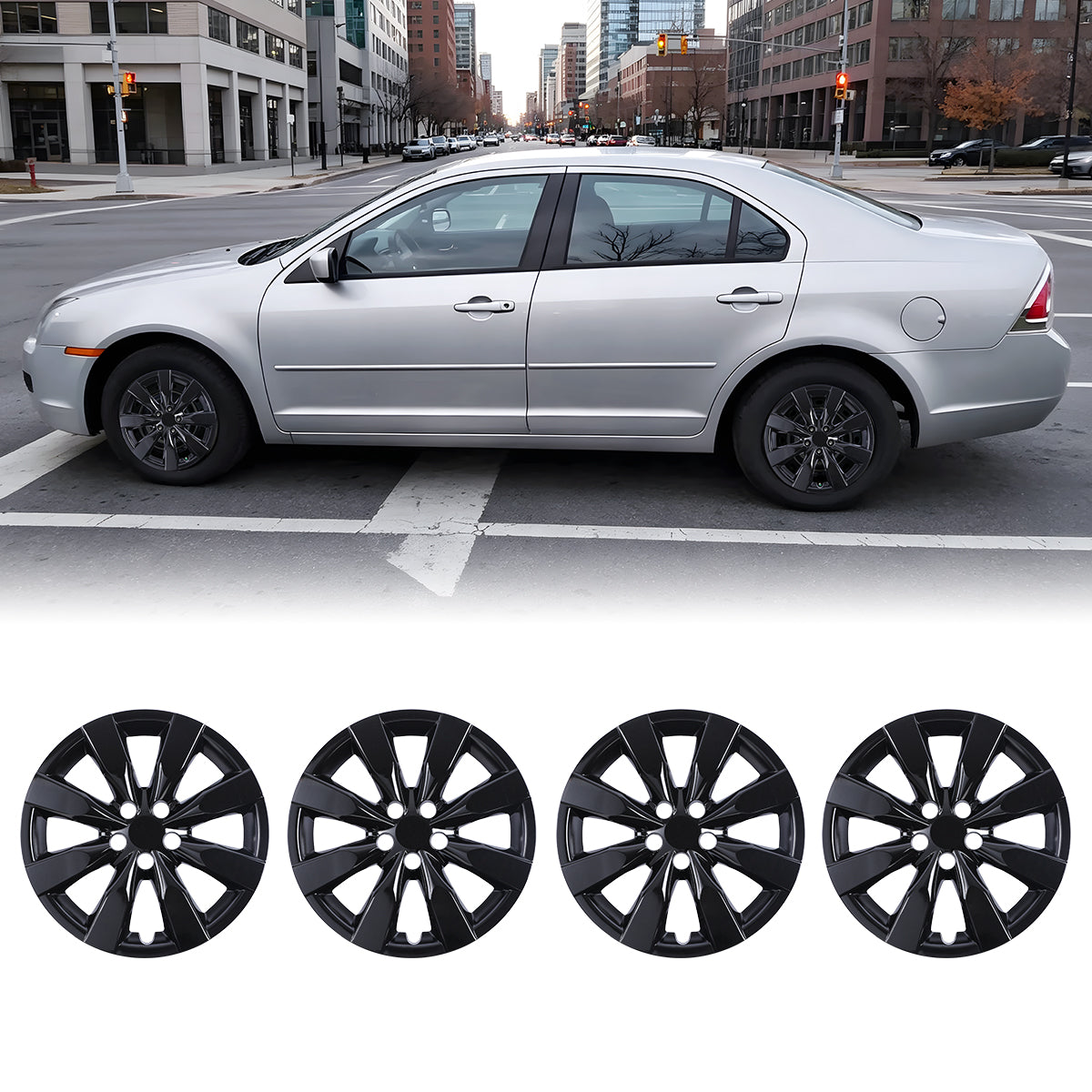 WINJET 16' Hubcaps Wheel Rims Cover for 2009-2019 TOYOTA COROLLA/2009-2014 TOYOTA MATRIX - Black Lacquer