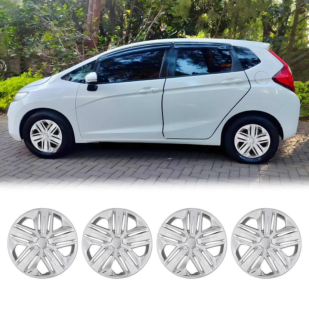 WINJET 15' Hubcaps Wheel Rims Cover for 2009-2020 Honda FIT - Chrome