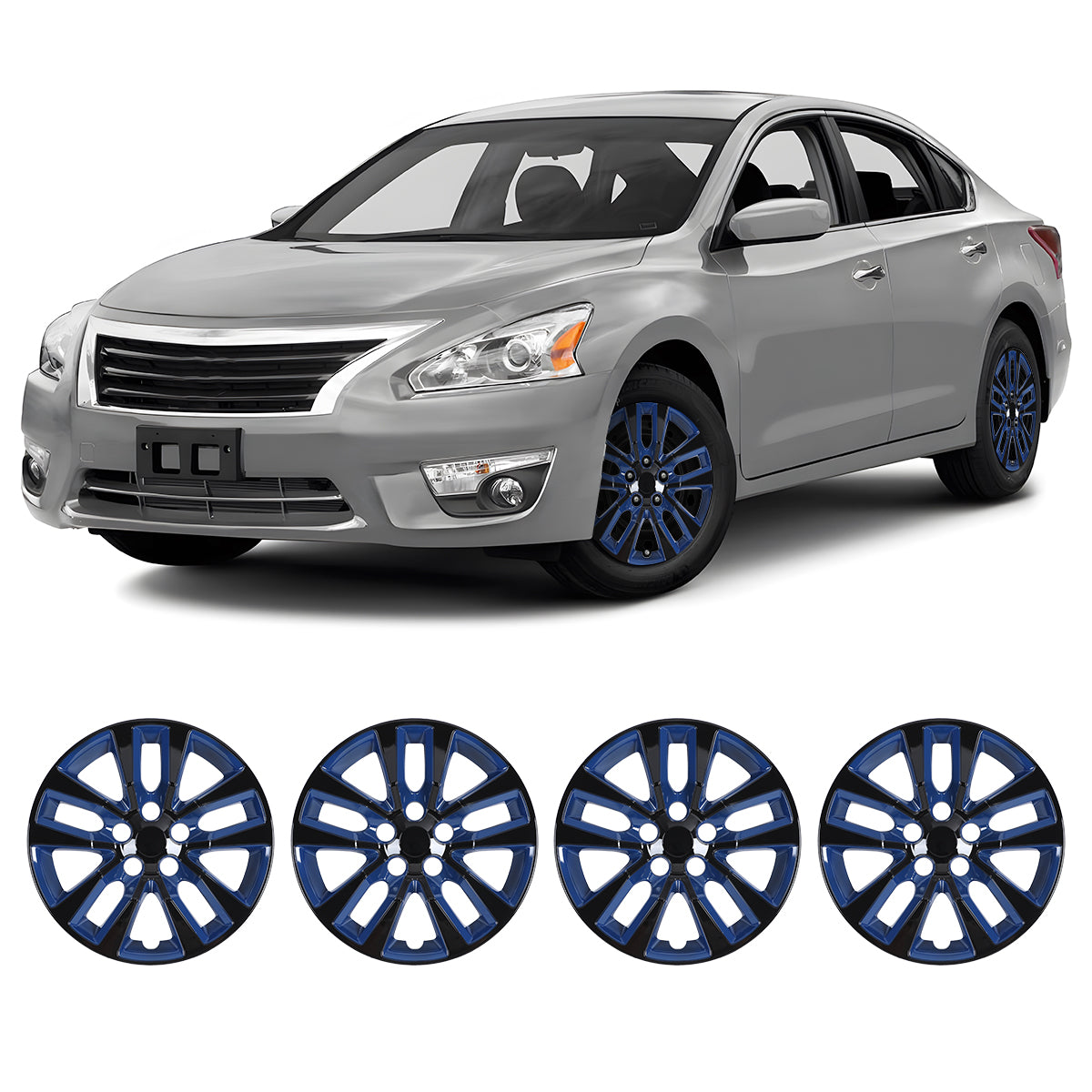 WINJET 16' Hubcaps Wheel Rims Cover for 2013-2018 Nissan Altima Sedan  - Black & Blue Lacquer