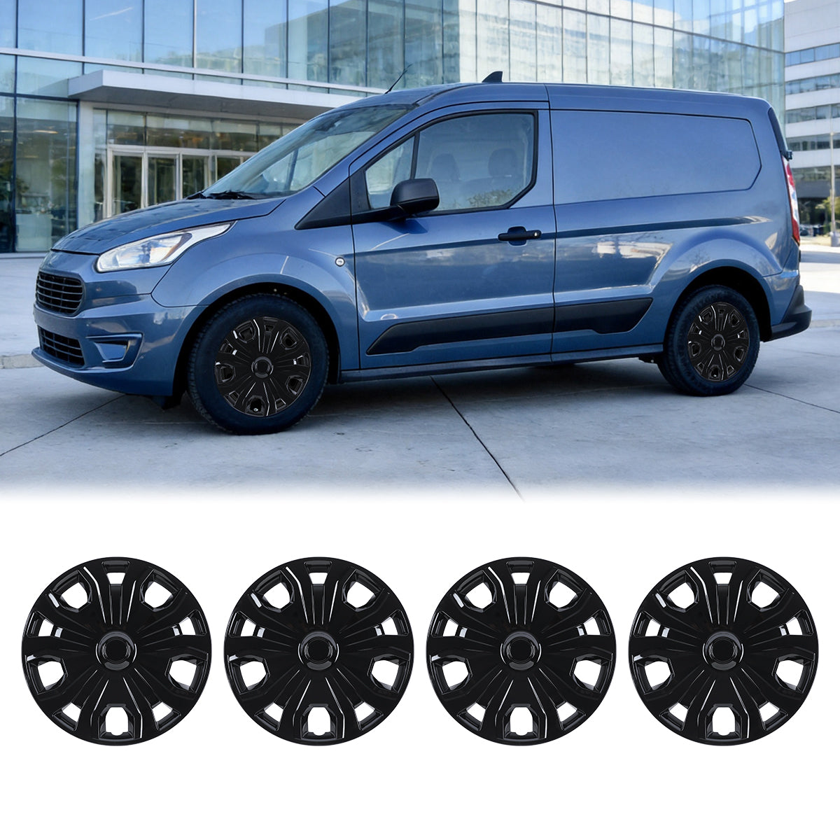 WINJET 16' Hubcaps Wheel Rims Cover for 2014-2023 Ford Transit Connect  - Black Lacquer