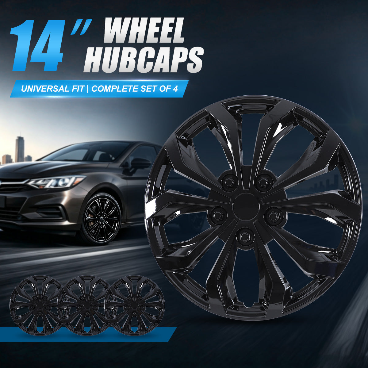 WINJET 14 inch Hubcaps Wheel Covers 5250 - Black Lacquer