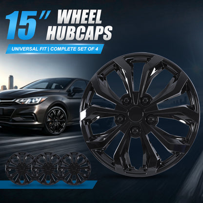 WINJET 15 inch Hubcaps Wheel Covers 5250 - Black Lacquer