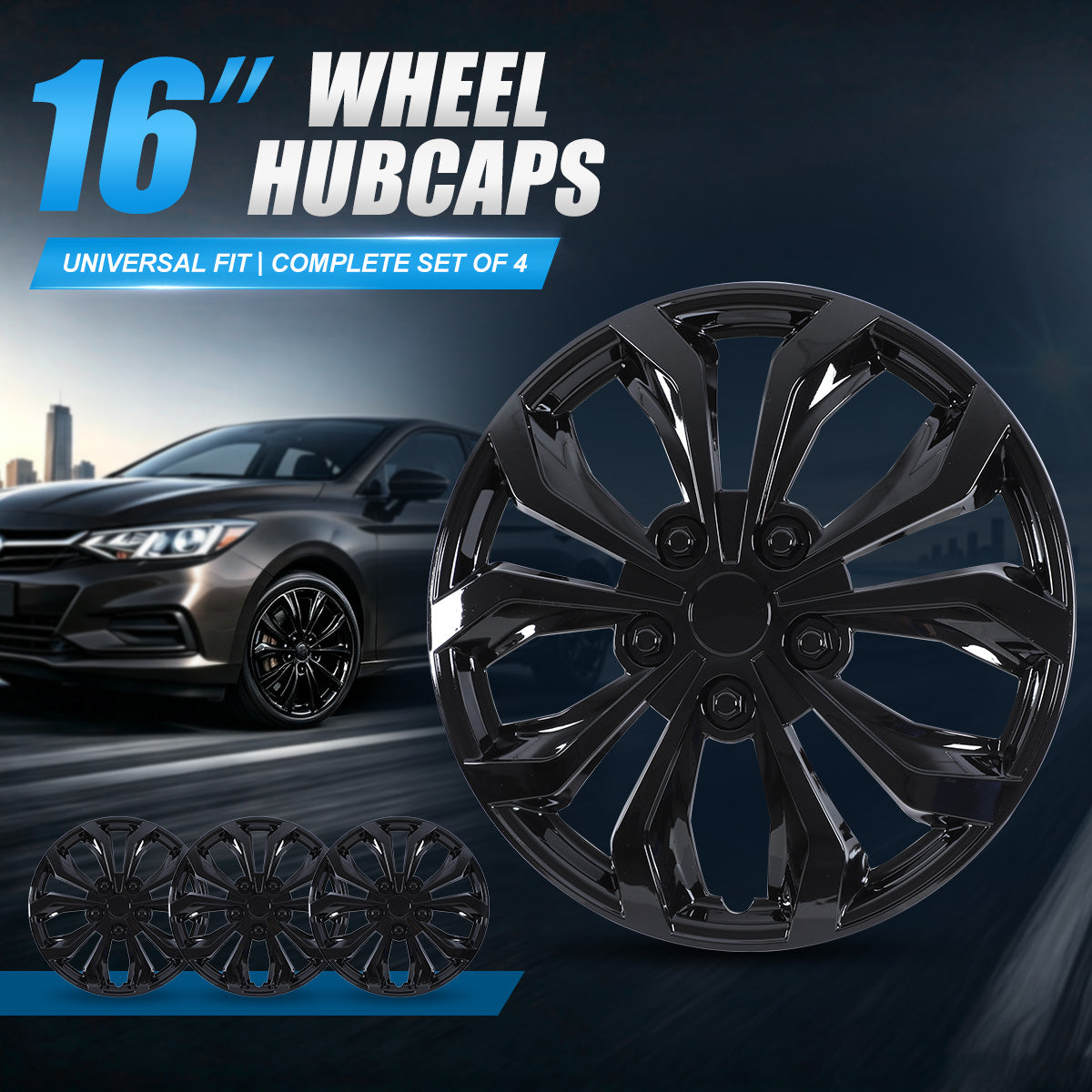 WINJET 16 inch Hubcaps Wheel Covers 5250 - Black Lacquer