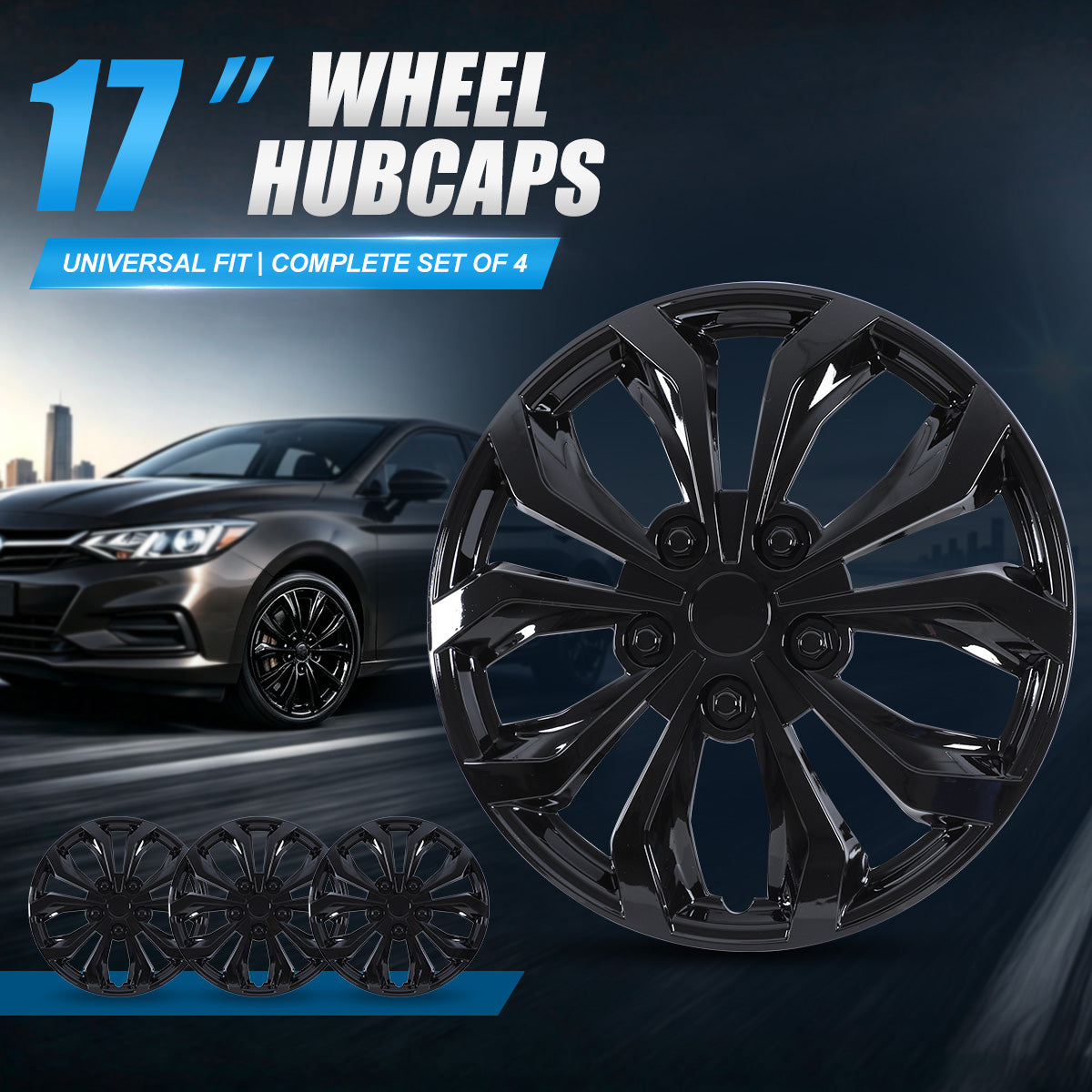 WINJET 17 inch Hubcaps Wheel Covers 5250 - Black Lacquer