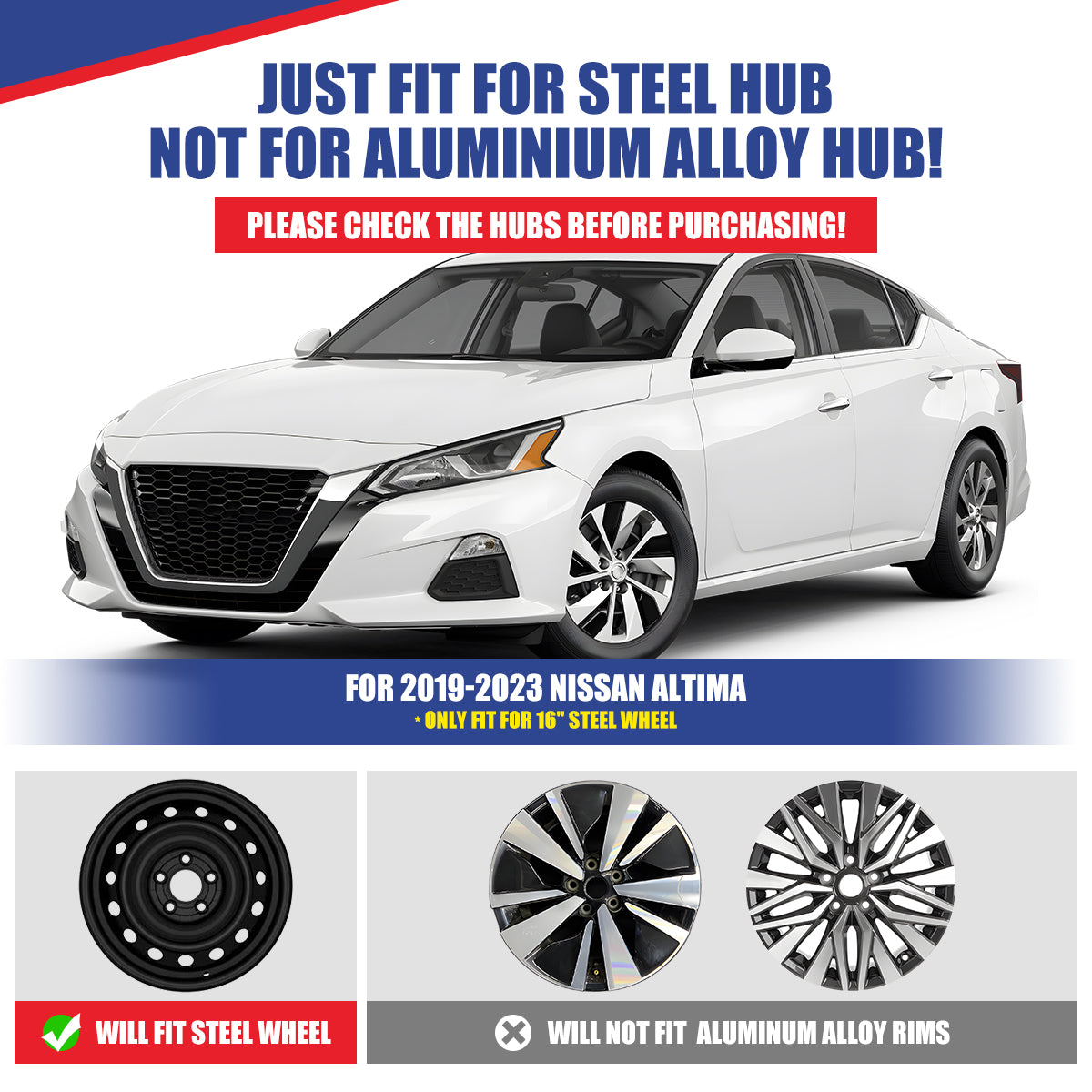 WINJET 16' Hubcaps Wheel Rims Cover for 2019-2025 Nissan Altima - Black Lacquer & Blue Lacquer