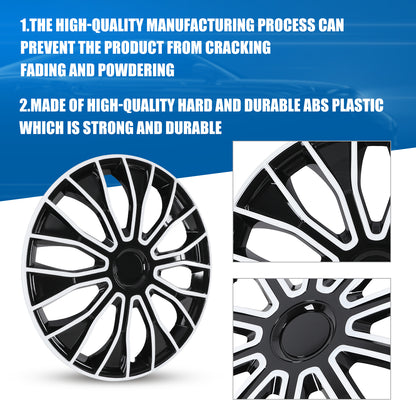WINJET 16 inch Hubcaps Wheel Covers 5086 - Black & White Lacquer