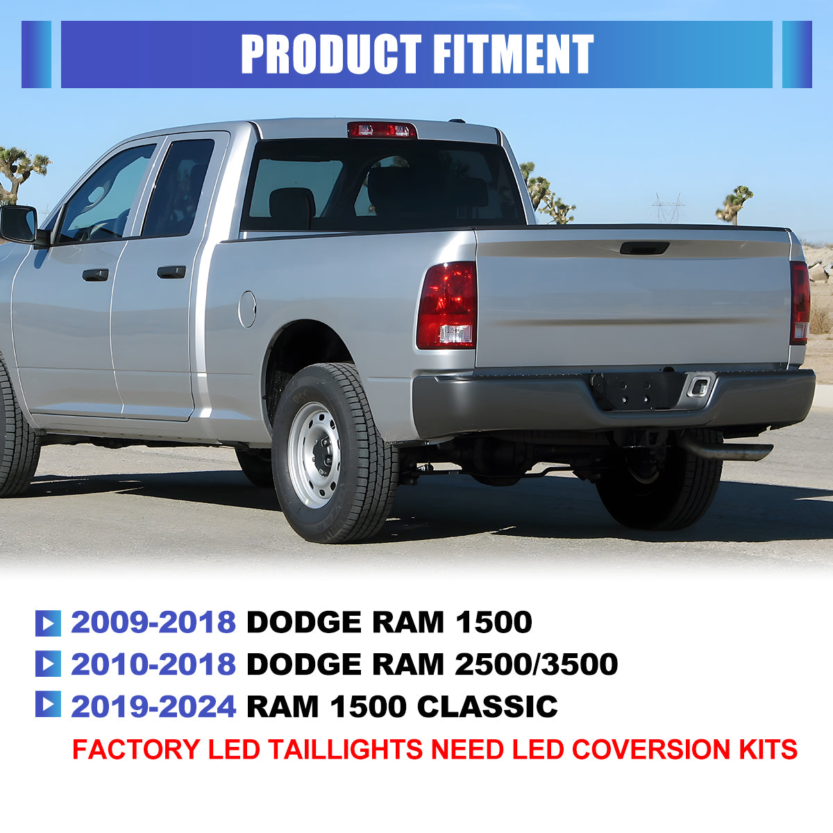 For 2009-2018 Dodge Ram 1500 2500 3500 Factory Halogen/2019-2024 Dodge Ram 1500 Classic Factory LED Taillights - Smoke/ Black