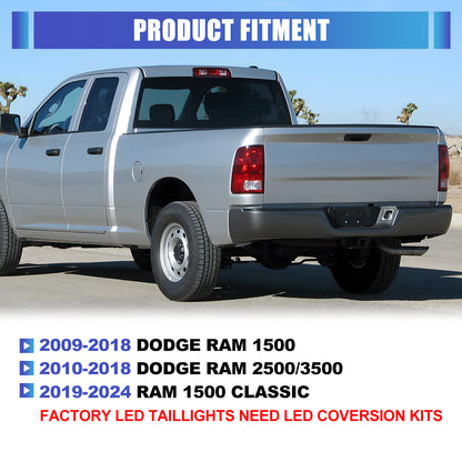 For 2009-2018 Dodge Ram 1500 2500 3500 Factory Halogen/2019-2024 Dodge Ram 1500 Classic Factory LED Taillights - Smoke/ Black