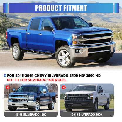 Phares avant pour Chevy Silverado 2015-2019 2500 HD/3500 HD côtés droits 1 pièce boîtier noir brillant chromé/transparent